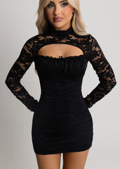 Tender Kiss Bodycon Lace Mini Dress - Black