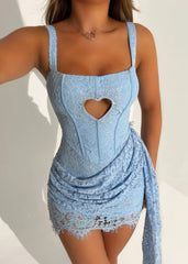 Taste Of Love Heart Cut Out Lace Mini Dress - Blue