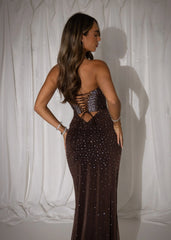 Diamond Elegance Embellished Maxi Dress - Brown