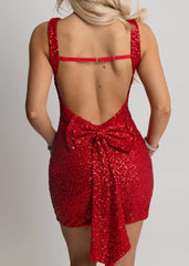 Need Your Heart Backless Bow Mini Dress - Red