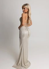 Mila Glitter Split Gown - Gold
