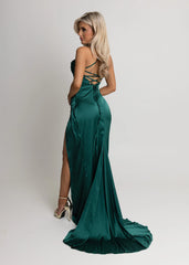 Worth Waiting For Cross Back Gown - Emerald Green
