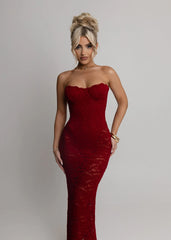 Rumour Has It Sheer Lace Maxi Dress - Wine