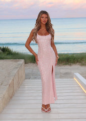 Flutter Away Sequin Maxi Dress - Pink