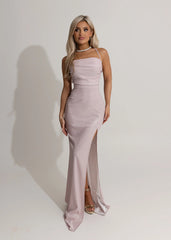 Mila Glitter Split Gown - Light Pink