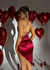 Paulette Satin Midi Dress - Wine