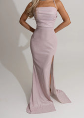 Mila Glitter Split Gown - Light Pink