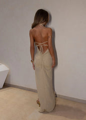 True To Form Lurex Ruffle Maxi Dress - Gold