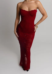 Rumour Has It Sheer Lace Maxi Dress - Wine