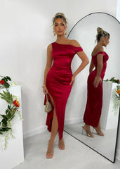 Same Heart Satin Midi Dress - Wine