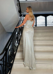 Elegant Desire Glitter Split Gown - Champagne Glitter