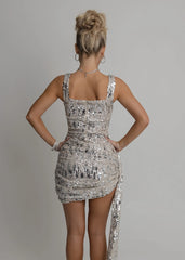 Distant Memories Drape Mini Dress - Silver