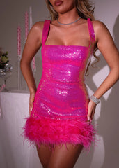Divine Energy Sparkle Feather Mini Dress - Pink