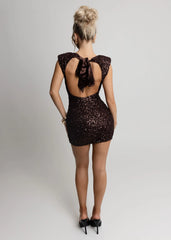 Always Winning Sequin Mini Dress - Brown
